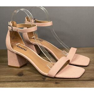 Abound Women's Ankle Strap Sandals Size 9 Pink Fabric Square Toe Block Heel